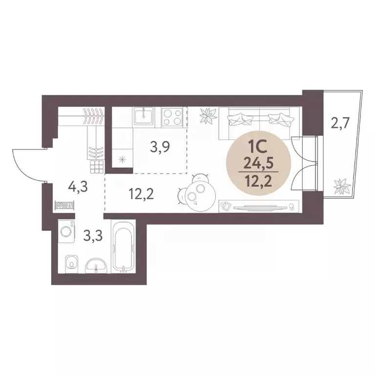 Студия Новосибирская область, Новосибирск  (24.5 м) - Фото 0