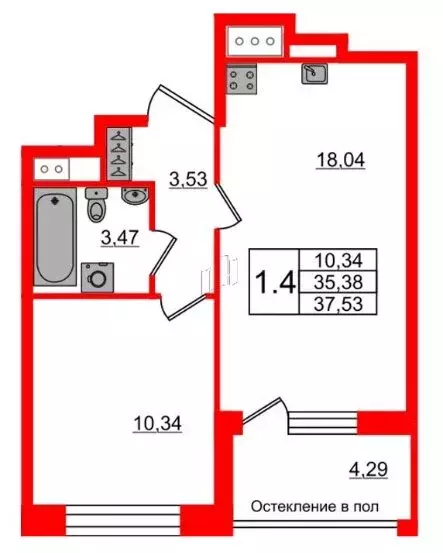 1-комнатная квартира: Санкт-Петербург, 1-й Предпортовый проезд, 1 (35 ... - Фото 1