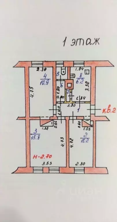 3-к кв. Ивановская область, Комсомольск ул. Зайцева, 28 (51.3 м) - Фото 1