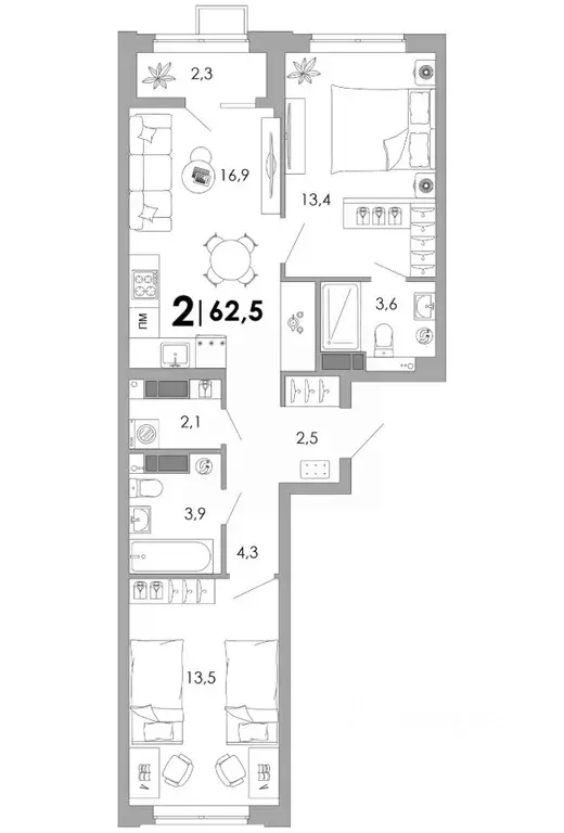 2-к кв. Владимирская область, Владимир Уно жилой комплекс (62.5 м) - Фото 1