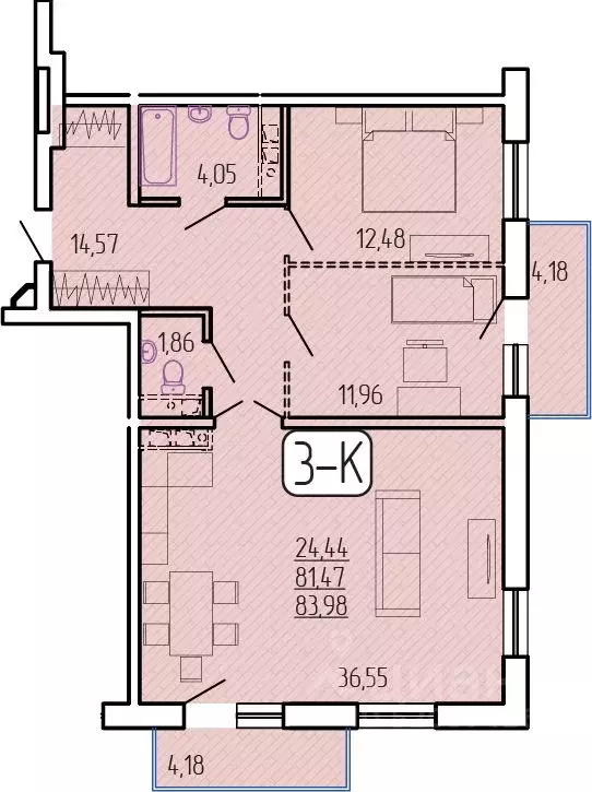 3-к кв. Бурятия, Улан-Удэ 129-й мкр,  (83.98 м) - Фото 1