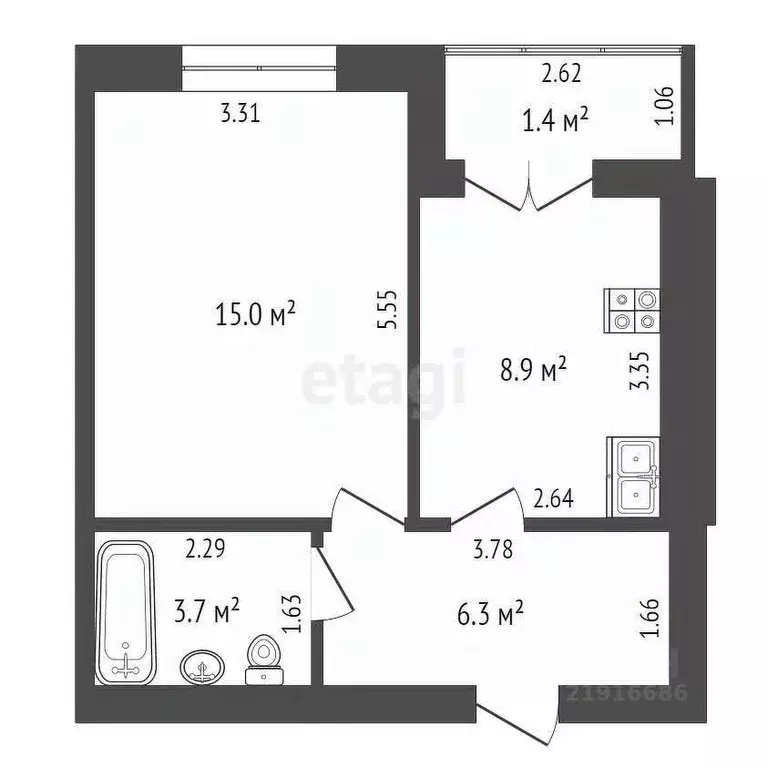 1-к кв. Калининградская область, Зеленоградск ул. Большая Окружная, 1 ... - Фото 2