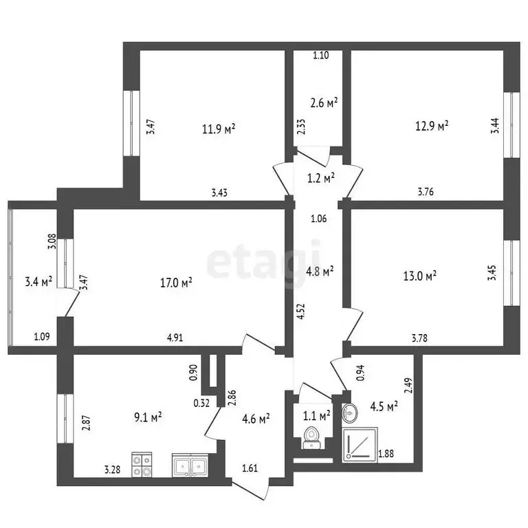 4-комнатная квартира: Калининград, улица Генерала Челнокова, 14 (82.7 ... - Фото 0