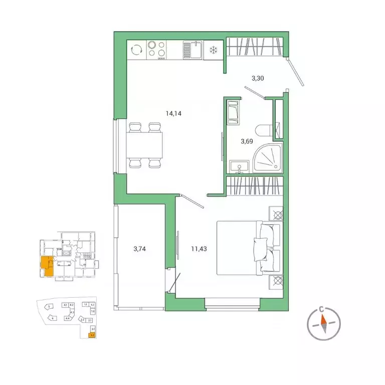 1-к кв. Ленинградская область, Всеволожский район, Заневское городское ... - Фото 1