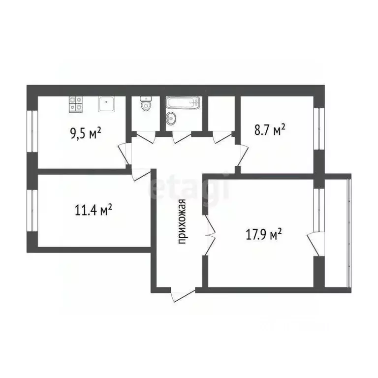3-к кв. Тюменская область, Тобольск 9-й мкр, 14 (66.1 м) - Фото 1