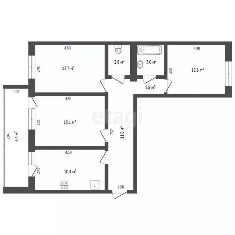 3-к кв. Тюменская область, Тюмень ул. Ю.-Р.Г. Эрвье, 16к1 (69.4 м) - Фото 0