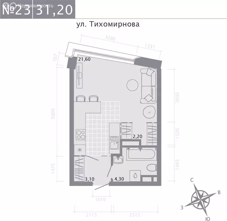 Квартира-студия: Казань, Вахитовский район, улица Калинина, 1Б (31.2 ... - Фото 1