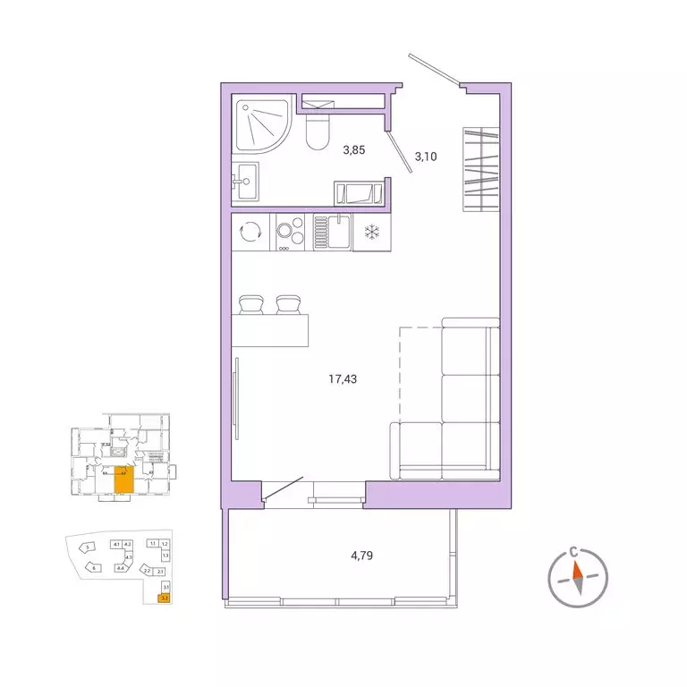 Квартира-студия: городской посёлок Янино-1, Лесная улица, 9к3 (28.7 м) - Фото 1
