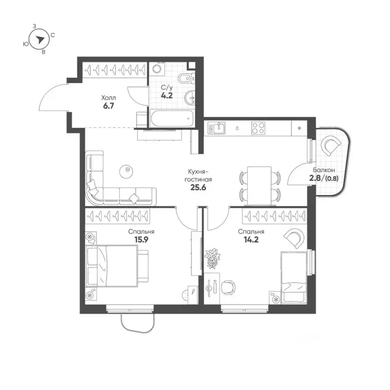 2-к кв. Свердловская область, Екатеринбург Солнечный жилрайон,  (67.4 ... - Фото 1