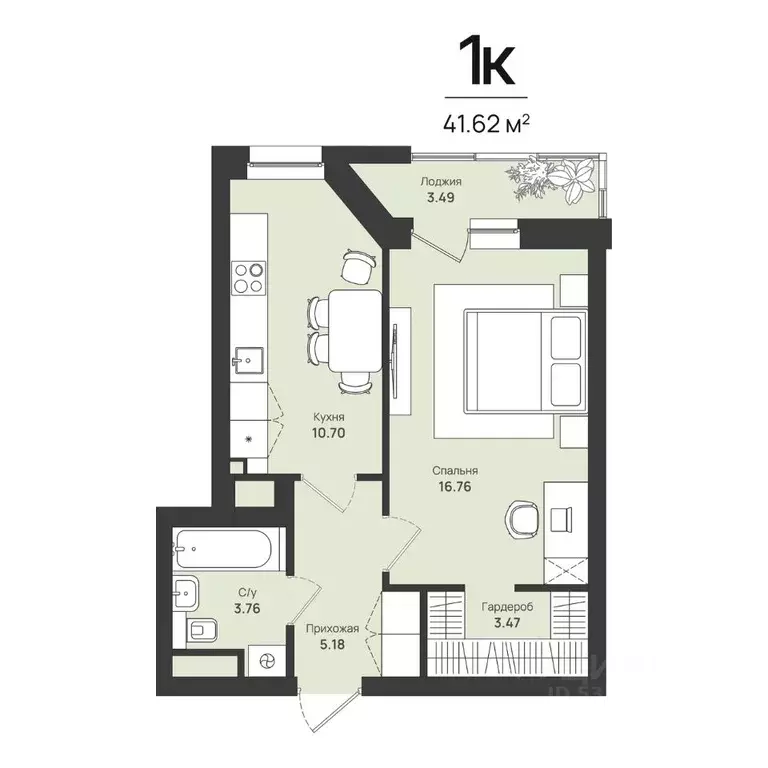 1-к кв. Пермский край, Пермь Уинская ул., 54 (41.62 м) - Фото 1