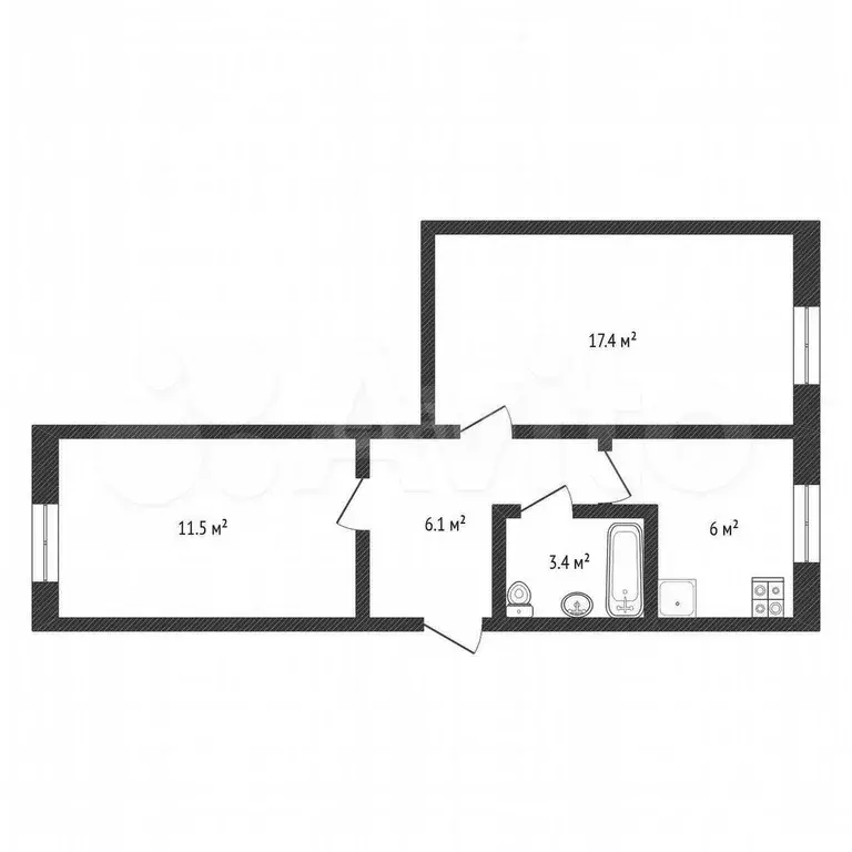 2-к. квартира, 44,9 м, 1/5 эт. - Фото 0