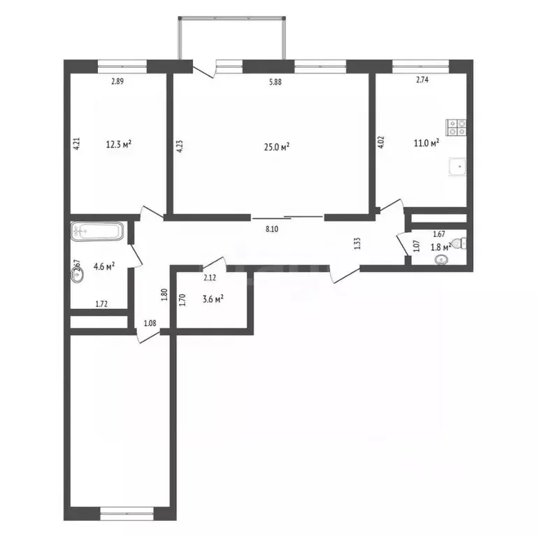 3-к кв. Тюменская область, Тюмень ул. Прокопия Артамонова, 4 (87.0 м) - Фото 2
