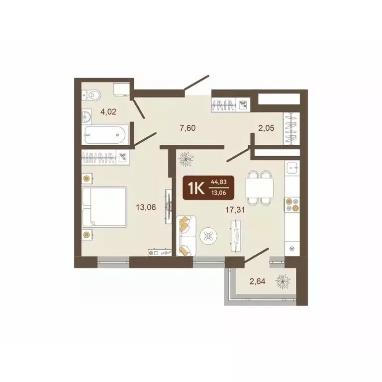 1-к кв. Кемеровская область, Новокузнецк Макеевская ул. (44.83 м) - Фото 2