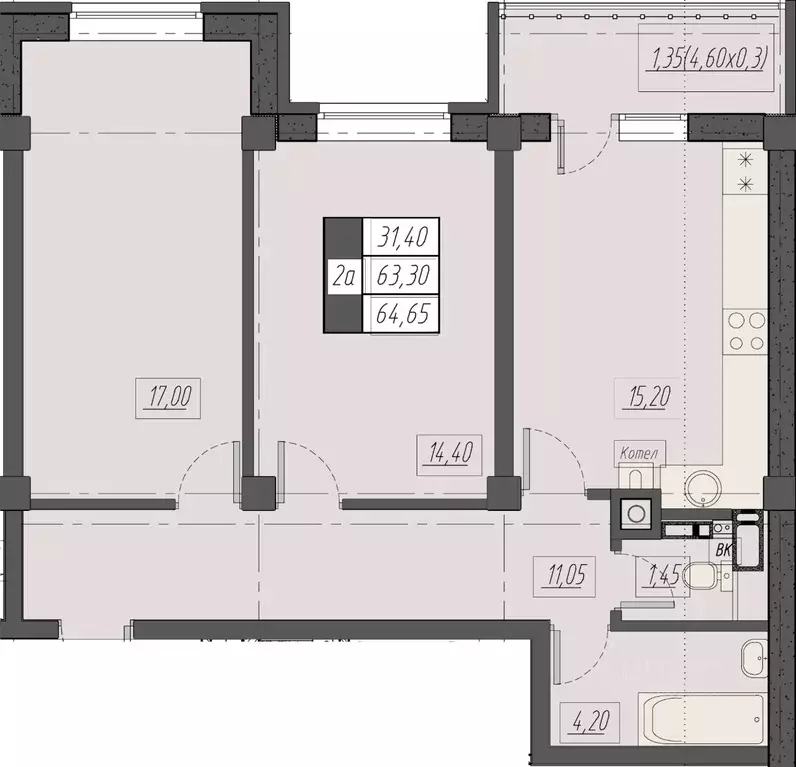 2-к кв. Ставропольский край, Пятигорск ул. Егоршина, 7к1 (64.65 м) - Фото 1