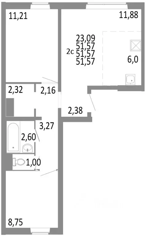 2-к кв. Челябинская область, Челябинск ул. Блюхера, 125В (51.57 м) - Фото 0