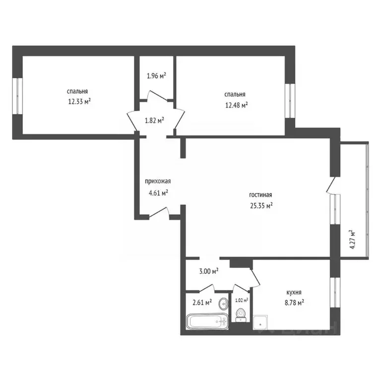 4-к кв. Красноярский край, Красноярск ул. Чернышевского, 122 (77.0 м) - Фото 2