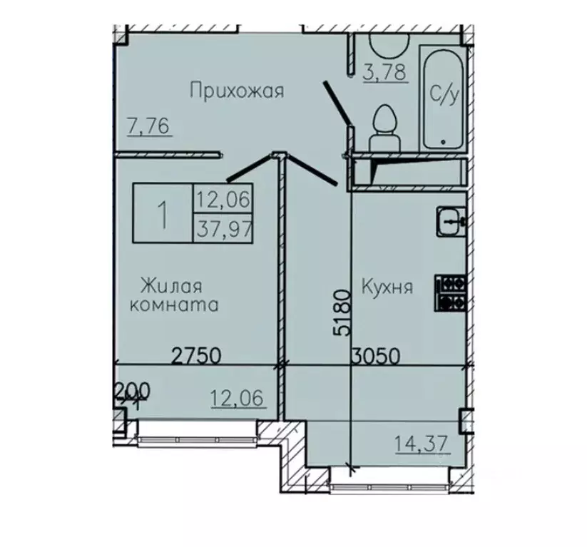 1-к кв. Ставропольский край, Пятигорск  (37.97 м) - Фото 1