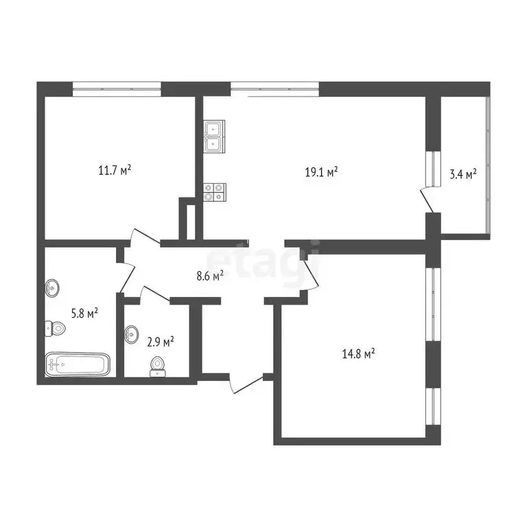 2-комнатная квартира: Тюмень, улица Ю.-Р.Г. Эрвье, 32к1 (62.7 м) - Фото 0