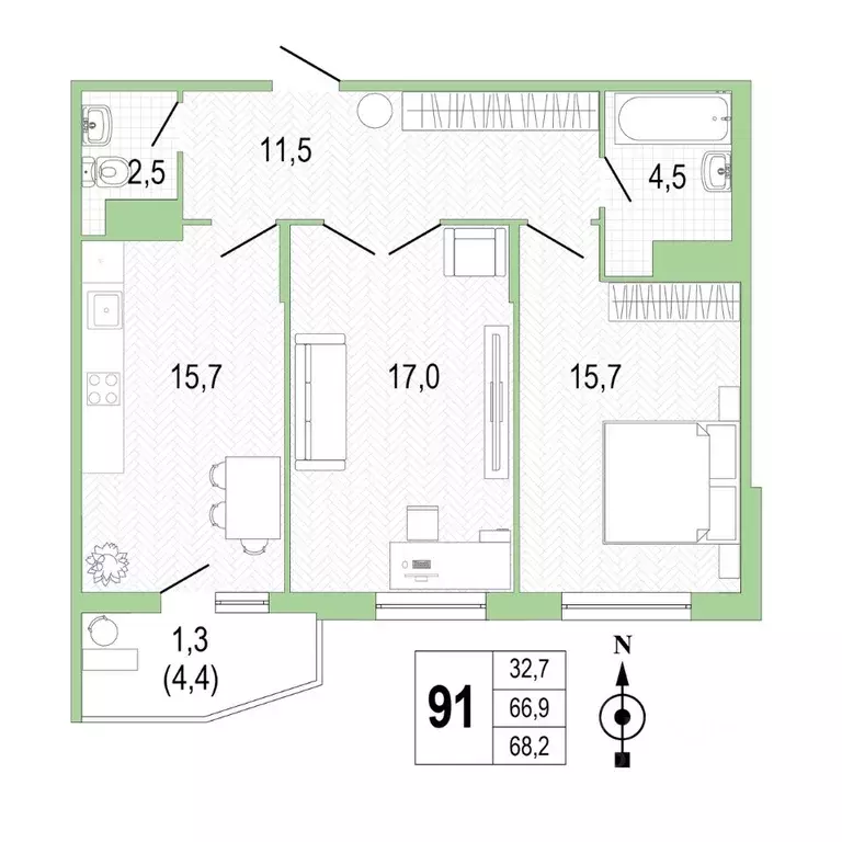 2-к кв. Санкт-Петербург просп. Патриотов, 35 (68.2 м) - Фото 1