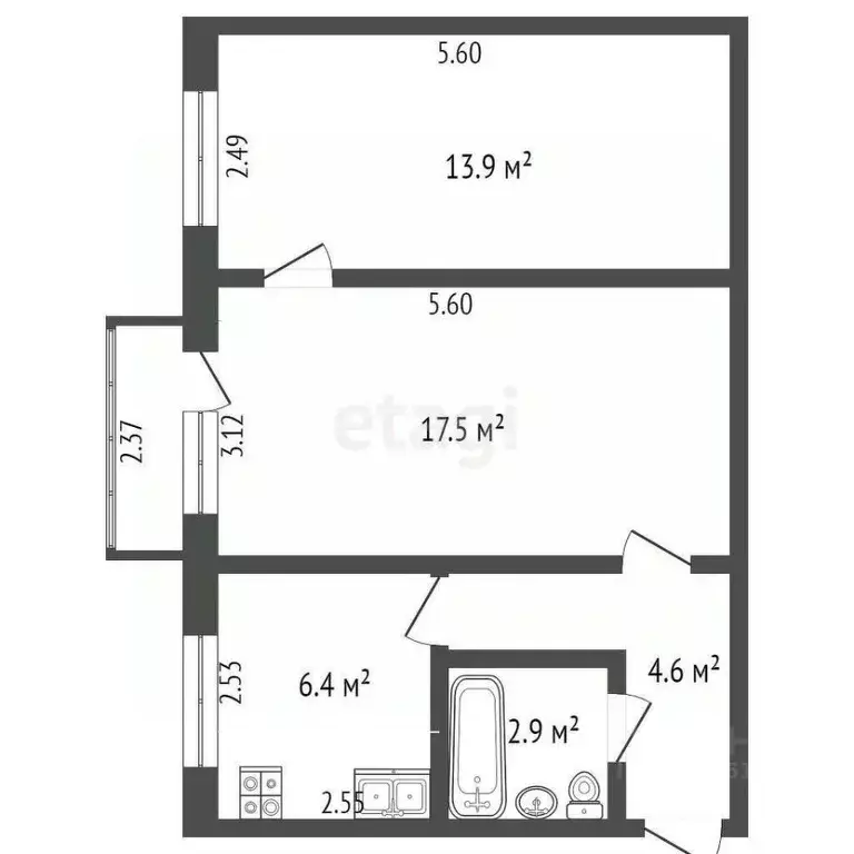 2-к кв. Омская область, Омск просп. Космический, 39 (45.8 м) - Фото 1