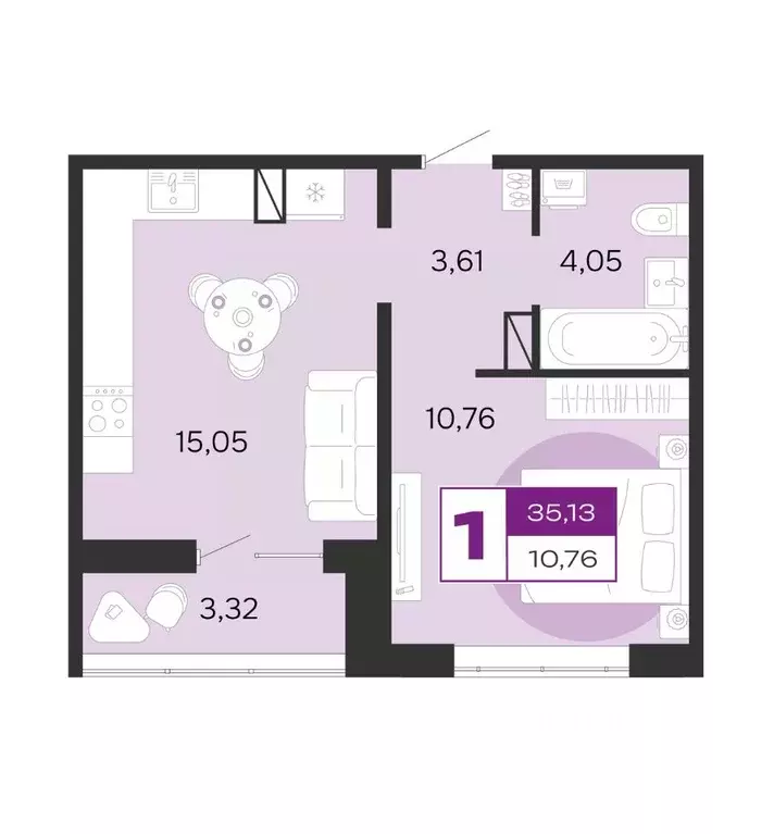 1-к кв. Брянская область, Брянск ул. Ильи Иванова (35.13 м) - Фото 1