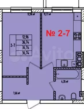 1-к. квартира, 36,7 м, 1/8 эт. - Фото 1