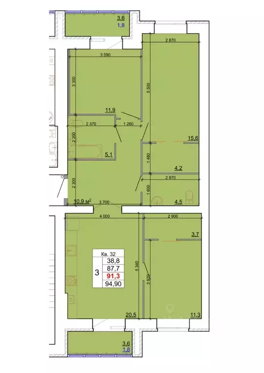 3-к кв. Костромская область, Кострома Кинешемское ш., 88 (91.3 м) - Фото 0