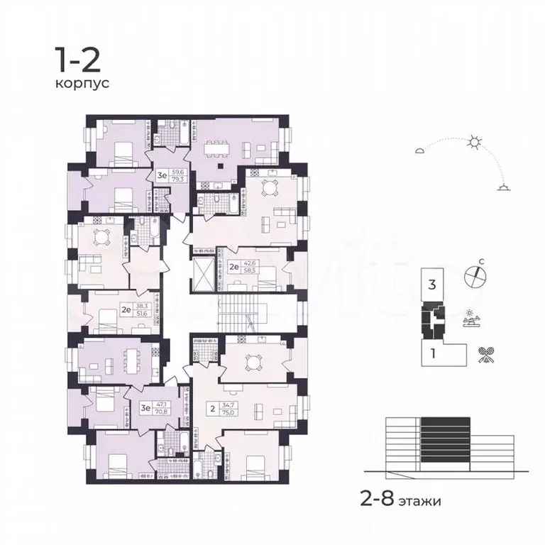 3-к. квартира, 79,3 м, 6/8 эт. - Фото 1