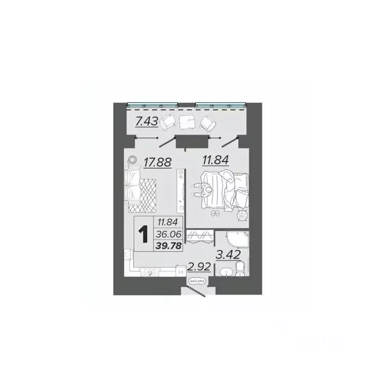 1-к кв. Брянская область, Брянск Архитектор жилой комплекс (39.78 м) - Фото 1