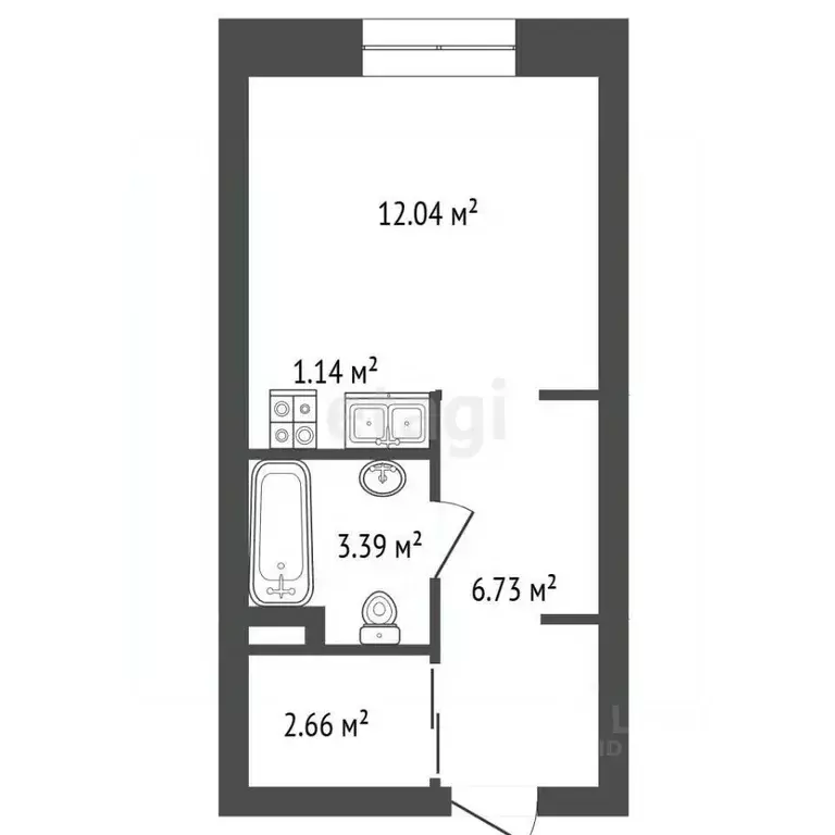 Студия Москва Автомобильный проезд, 4 (26.6 м) - Фото 2