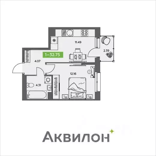 1-к кв. Архангельская область, Северодвинск  (32.75 м) - Фото 0