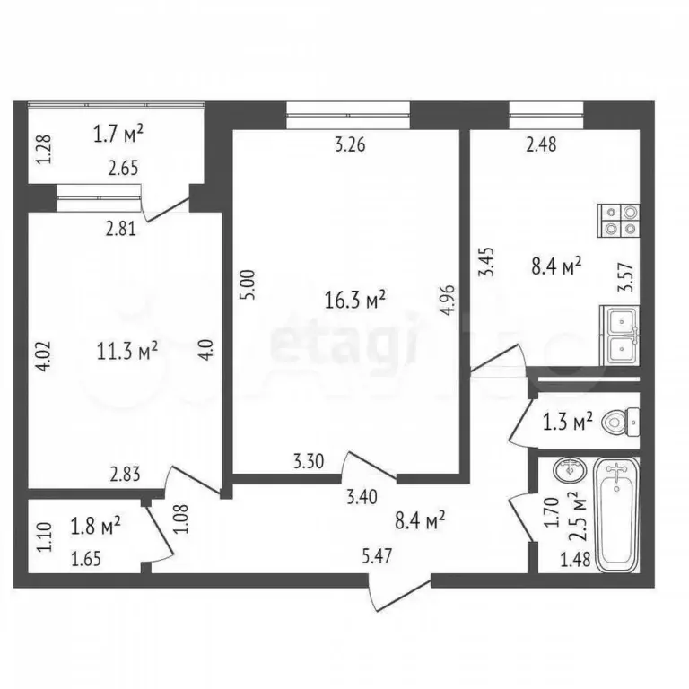 2-к. квартира, 51,7 м, 1/9 эт. - Фото 1