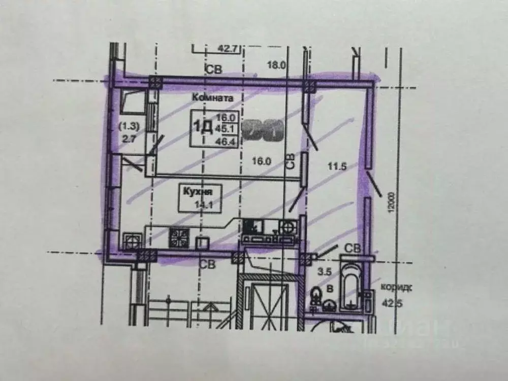 1-к кв. Ставропольский край, Пятигорск Первомайский пер., 18 (46.4 м) - Фото 2