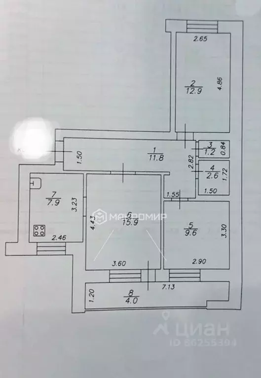 3-к кв. Татарстан, Казань ул. Вишневского, 14 (65.9 м) - Фото 2