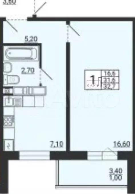 1-к. квартира, 32,7 м, 3/10 эт. - Фото 0