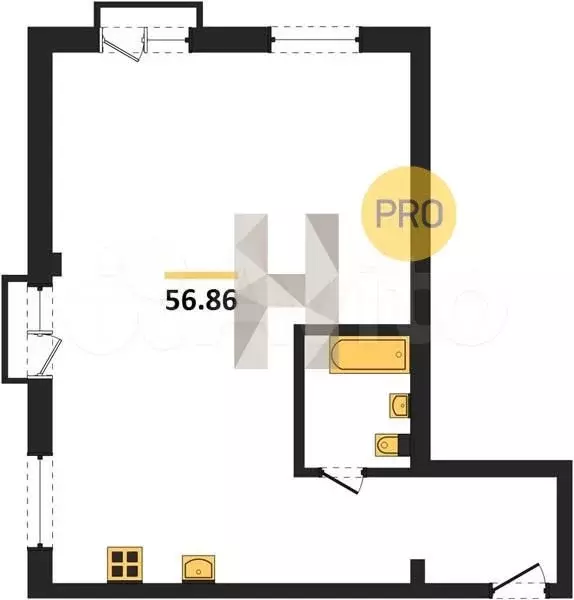 Квартира-студия, 56,9 м, 2/4 эт. - Фото 0