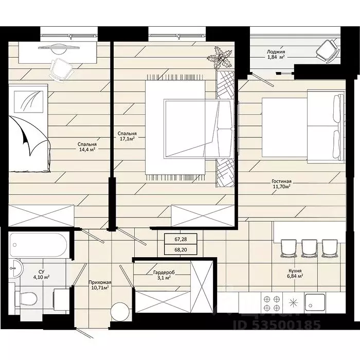 2-к кв. Приморский край, Уссурийск  (68.2 м) - Фото 1