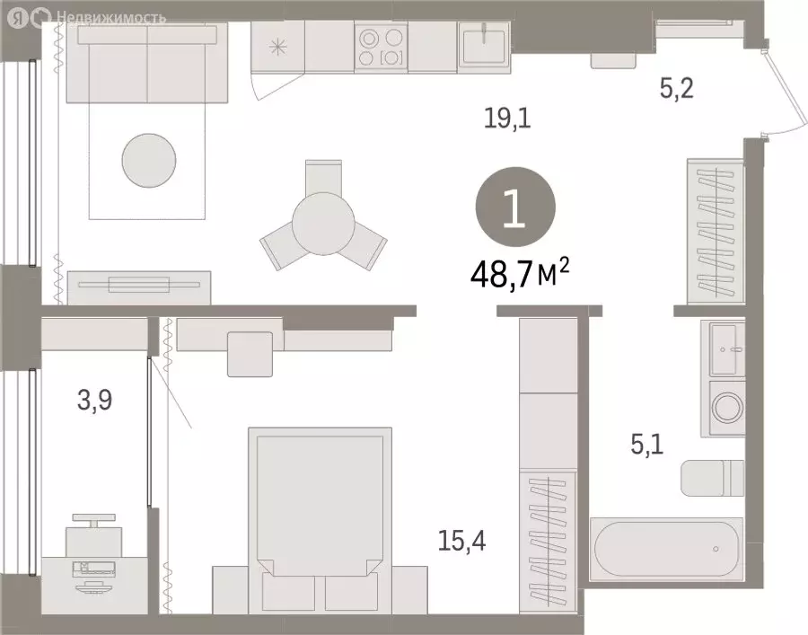 1-комнатная квартира: Тюмень, Краснооктябрьская улица, 4к3 (48.69 м) - Фото 0