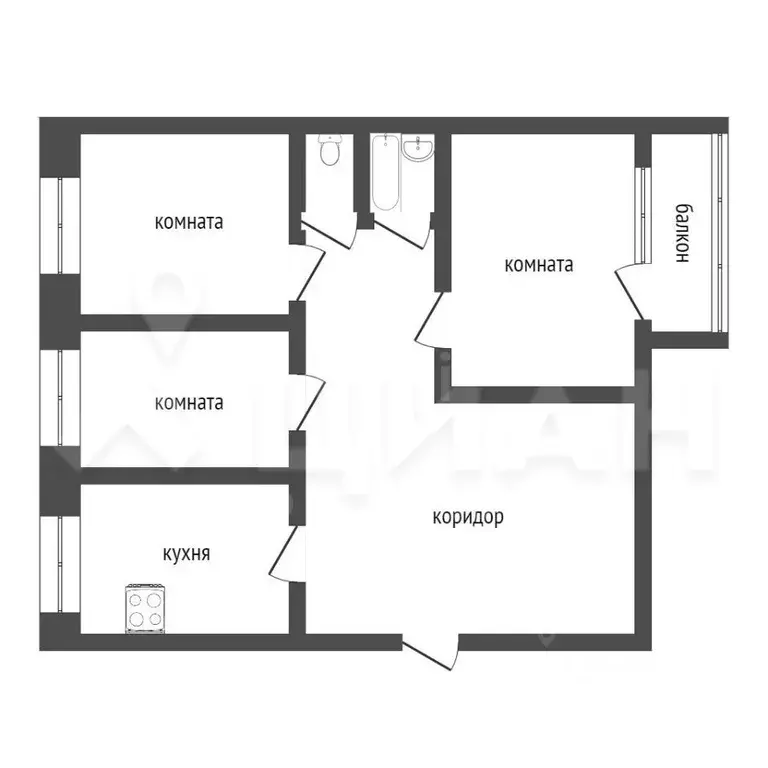 3-к кв. Курганская область, Курган ул. Гоголя, 108 (62.0 м) - Фото 2