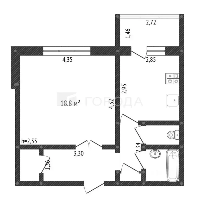1-к кв. Кемеровская область, Новокузнецк просп. Авиаторов, 73 (39.7 м) - Фото 2