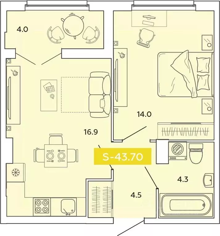 1-к кв. Ивановская область, Иваново Базисная ул. (43.7 м) - Фото 1