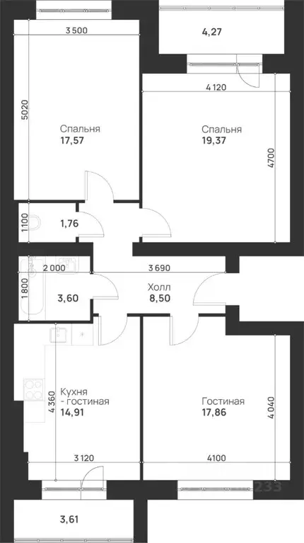 3-к кв. Тульская область, Тула ул. Героев России, 8 (91.45 м) - Фото 1