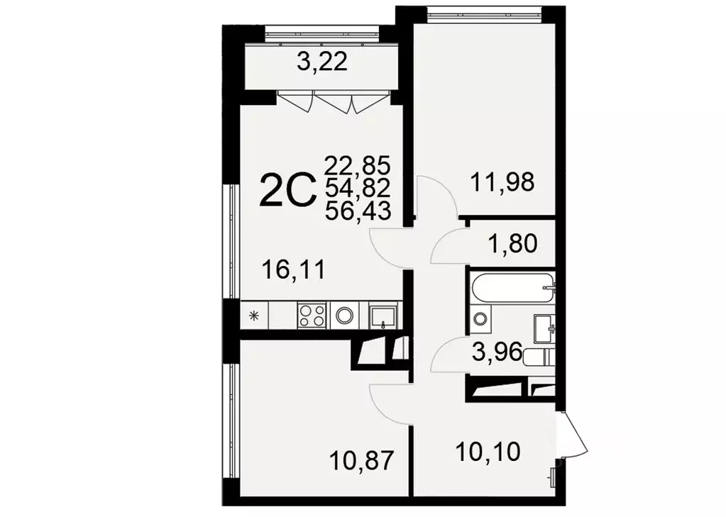 2-к кв. Тульская область, Тула Одоевское ш., 73Б (56.43 м) - Фото 1
