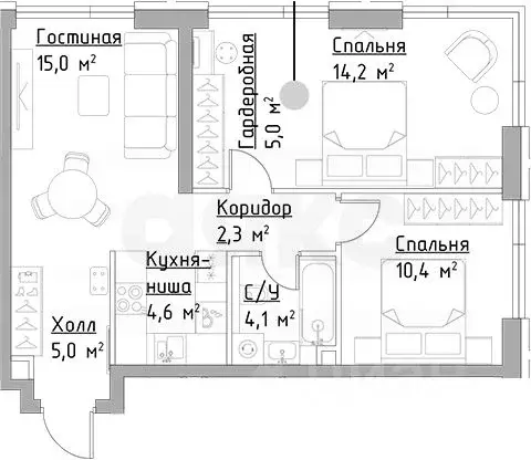 3-к кв. Москва Часовая ул., 24С15 (61.0 м) - Фото 1