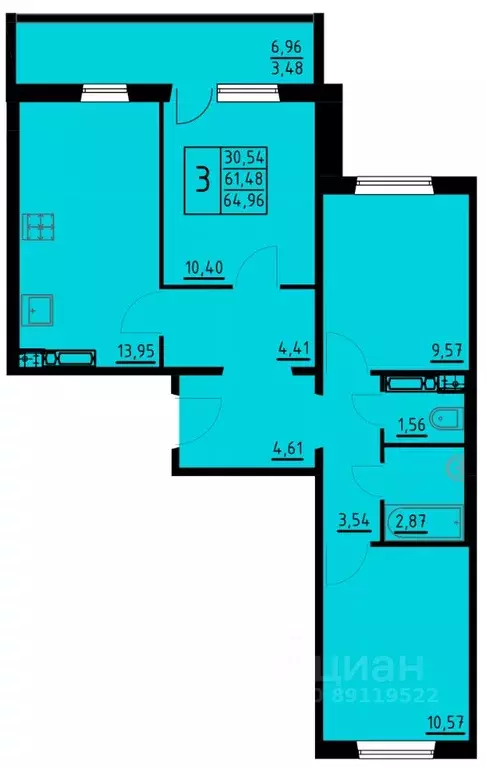 3-к кв. Пермский край, Пермь ул. Танцорова, 96 (64.96 м) - Фото 1