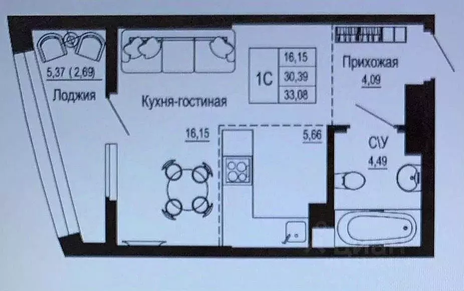 Студия Ростовская область, Ростов-на-Дону Привокзальная ул., 2а (33.1 ... - Фото 1