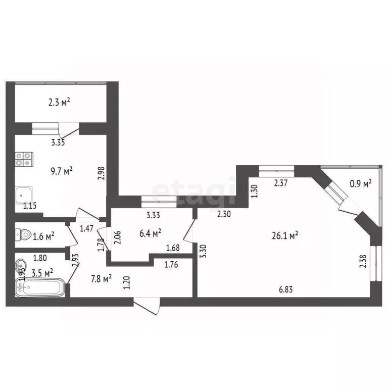 2-к кв. Башкортостан, Бирск ул. Мира, 148А (55.2 м) - Фото 2