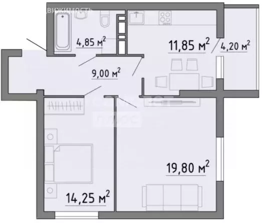 2-комнатная квартира: Липецк, ЖК Семейный Квартал (63.95 м) - Фото 2