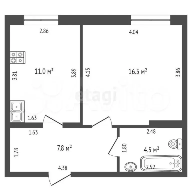 1-к. квартира, 40,3 м, 7/9 эт. - Фото 1