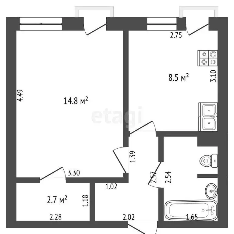 1-комнатная квартира: Тюменский муниципальный округ, рабочий посёлок ... - Фото 1